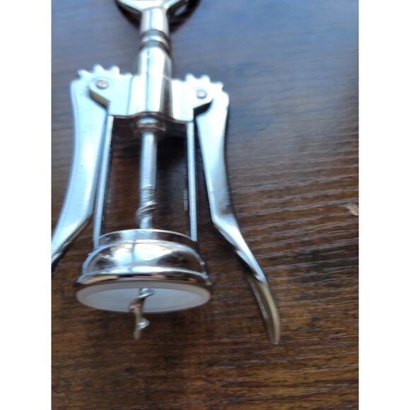 Silver Corkscrew Wine Bottle Opener w/Fins - Push Down - Used - Italy - Picture 7 of 10